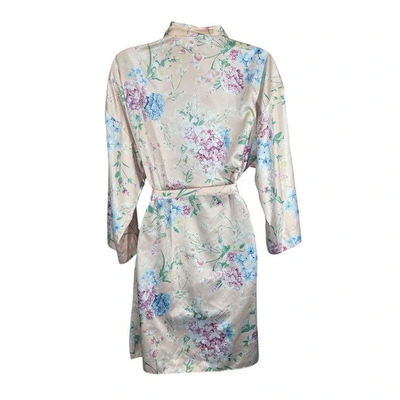 Flora Nikrooz pastel floral kimono satin robe women’s M/L bridal hydrangea print - Picture 2 of 10